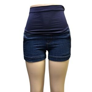 PinkBlush Maternity Dark Wash Denim Full Belly Band Blue Jean Shorts Womens XS